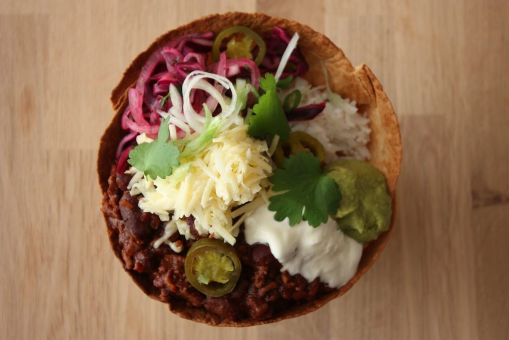 Overhead shot of tortilla bowl